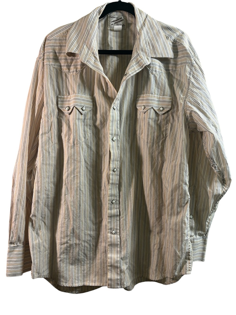 Ranchwear of California Men's Button-Up Stripe Shirt in Yellow and Blue XXL